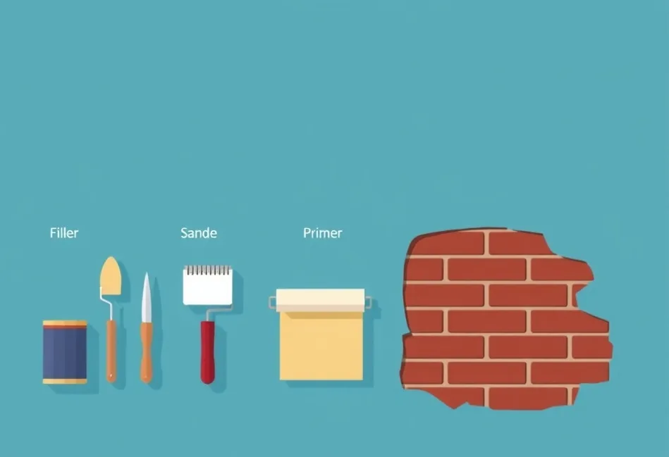 Outils de peinture disposés dans l'ordre des étapes du chantier