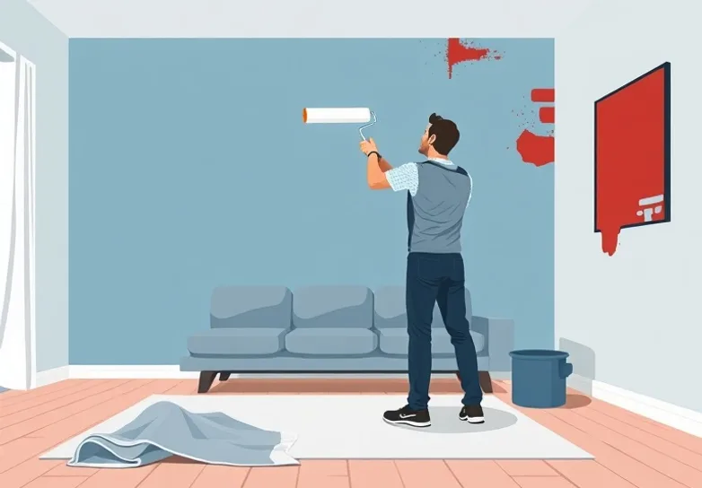 Peintre appliquant la peinture au rouleau sur un mur de salon