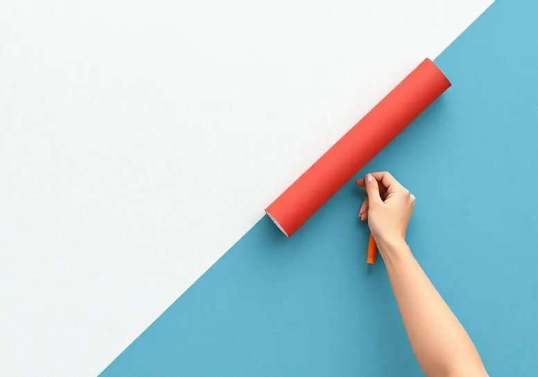 Pose de papier peint, rouleau et brosse à maroufler